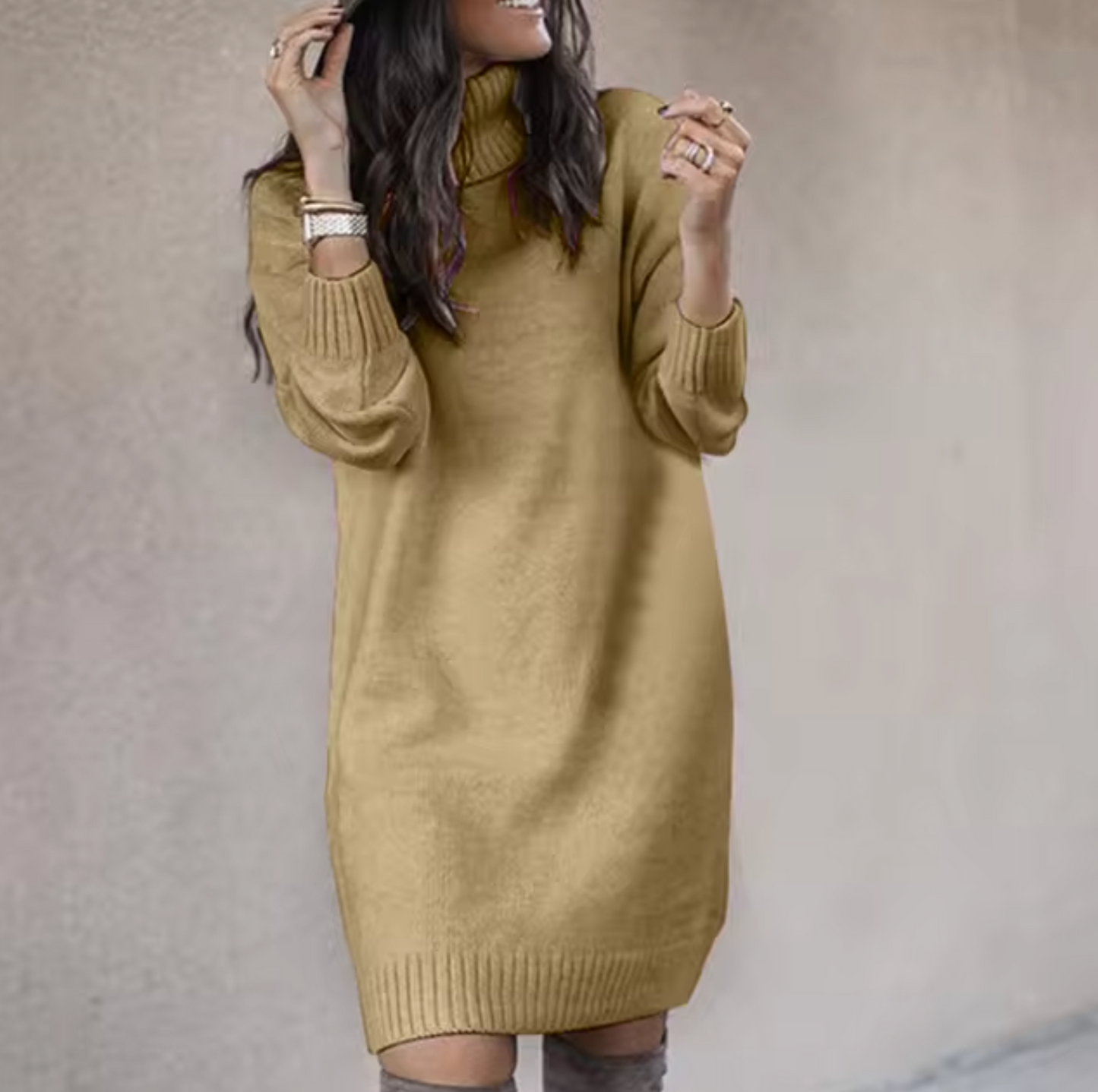 Women's Turtleneck Jumper Dress With Long Sleeve